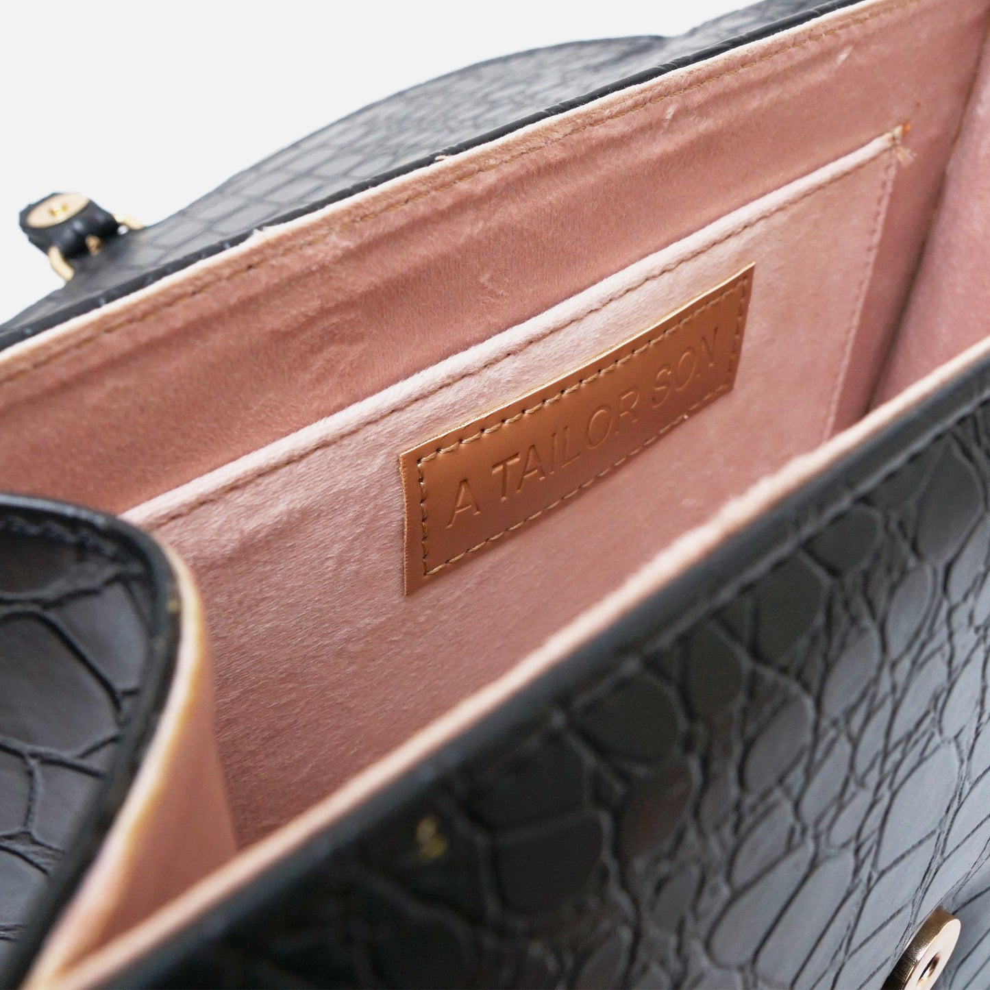 Croc-Embossed Black Leather Bag
