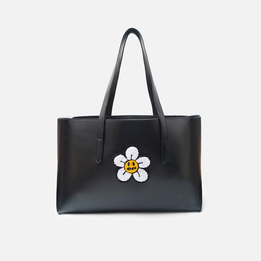 Daisy flower black tote