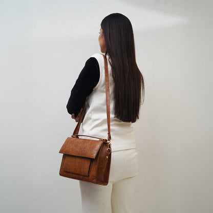 Croc-Embossed Brown Leather Bag